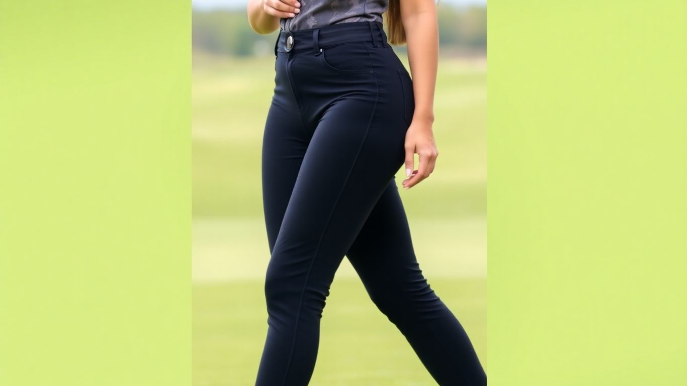 Woman in well-fitting golf pants on a course.