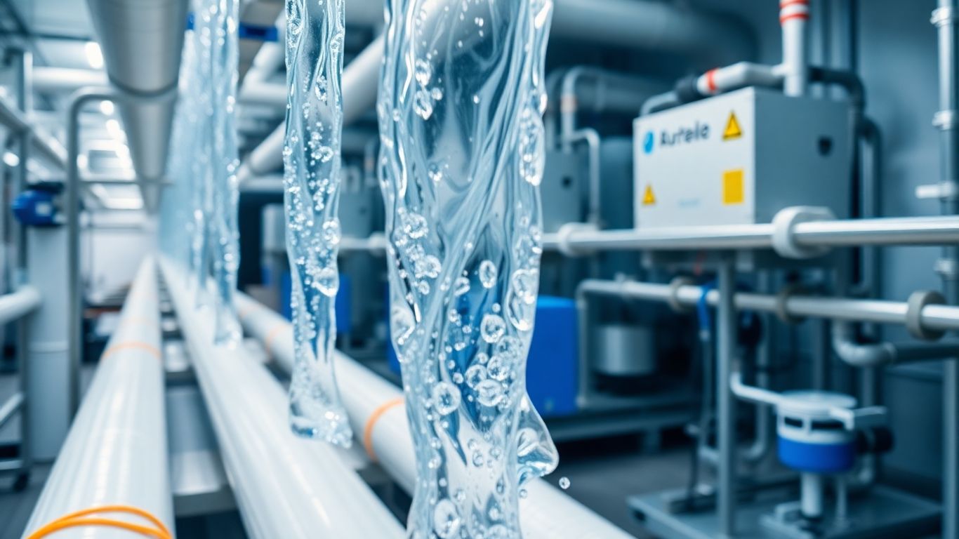 Flowing water in industrial pipes, process water management
