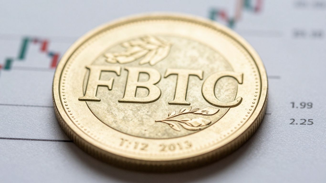 FBTC dividend coin with stock market background