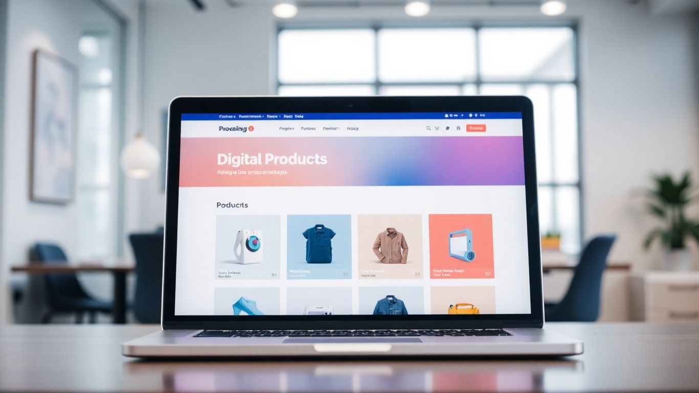 Website displaying digital products for sale