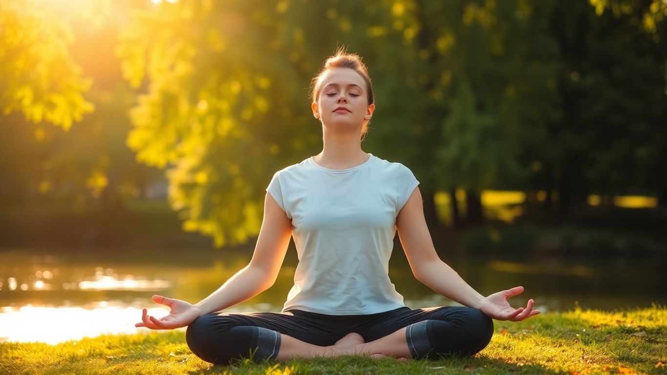 Person meditating peacefully in nature.