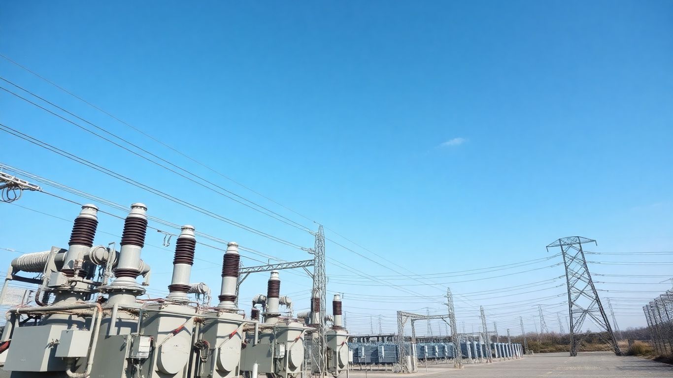 Electrical installation with transformers and cables.