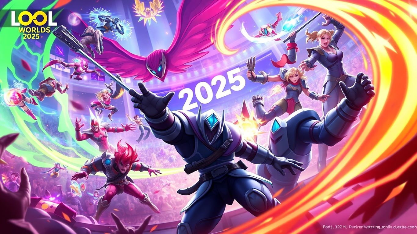 LOL Worlds 2025 competitive gaming action illustration.