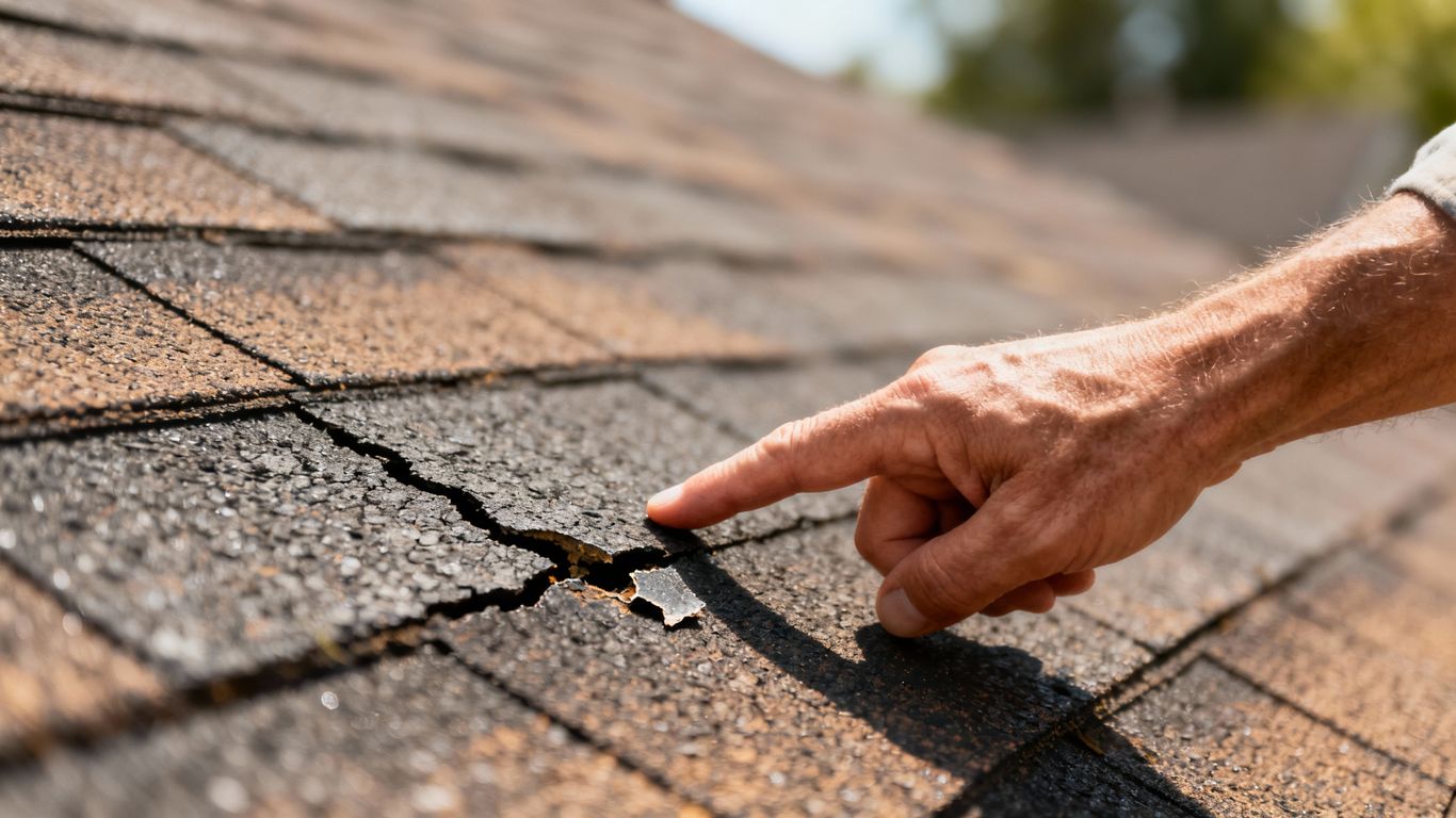 Close-up of cracked roof shingle