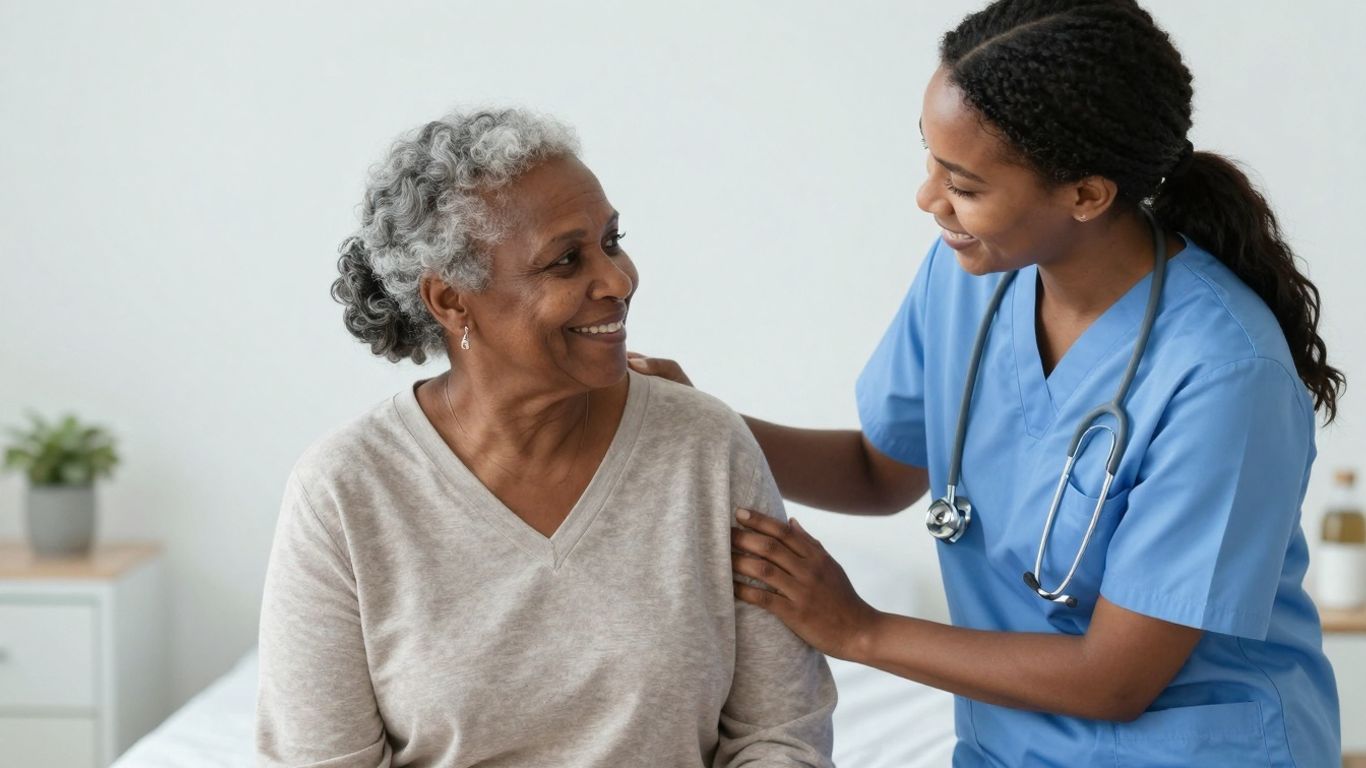 Nursing assistant caring for an elderly patient.