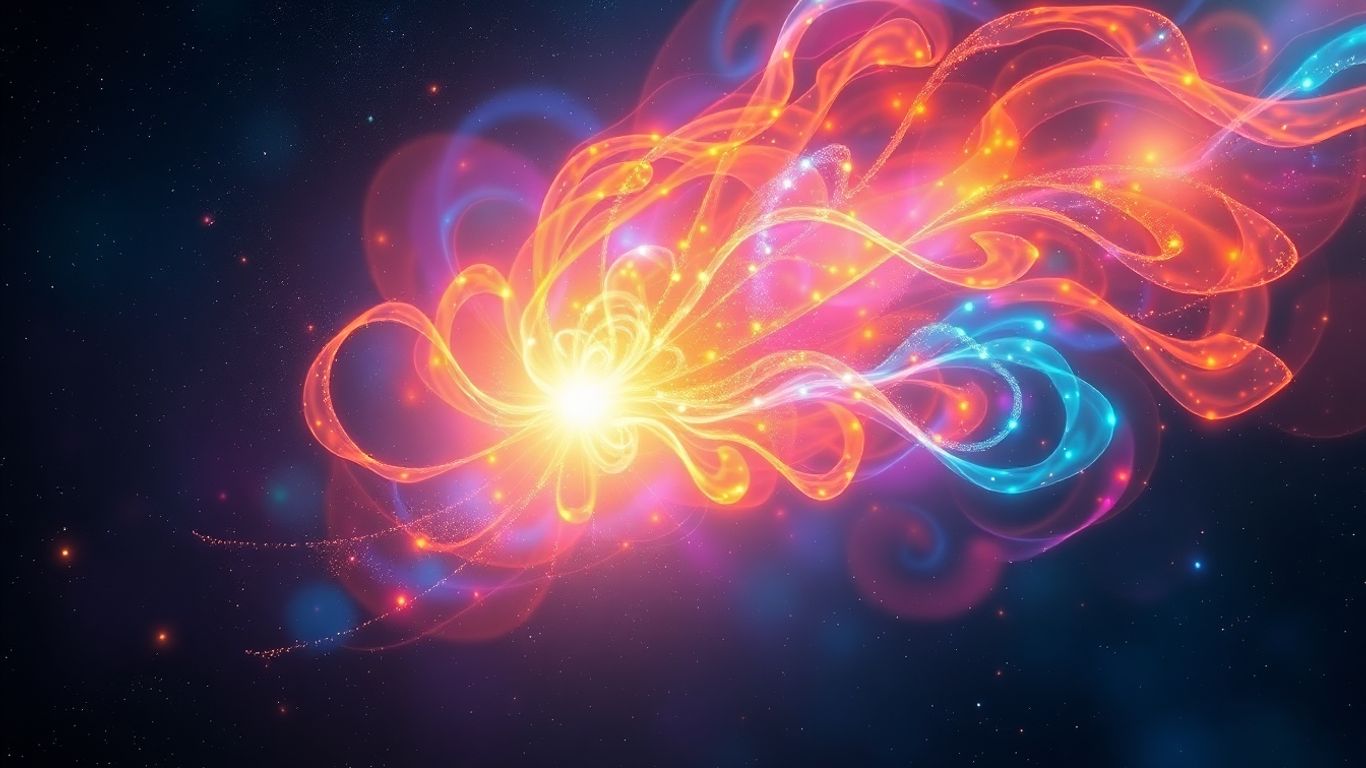 Glowing energy forming a human head against a cosmic background.
