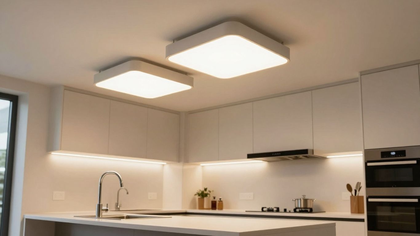 Modern kitchen ceiling lights illuminating a stylish kitchen.