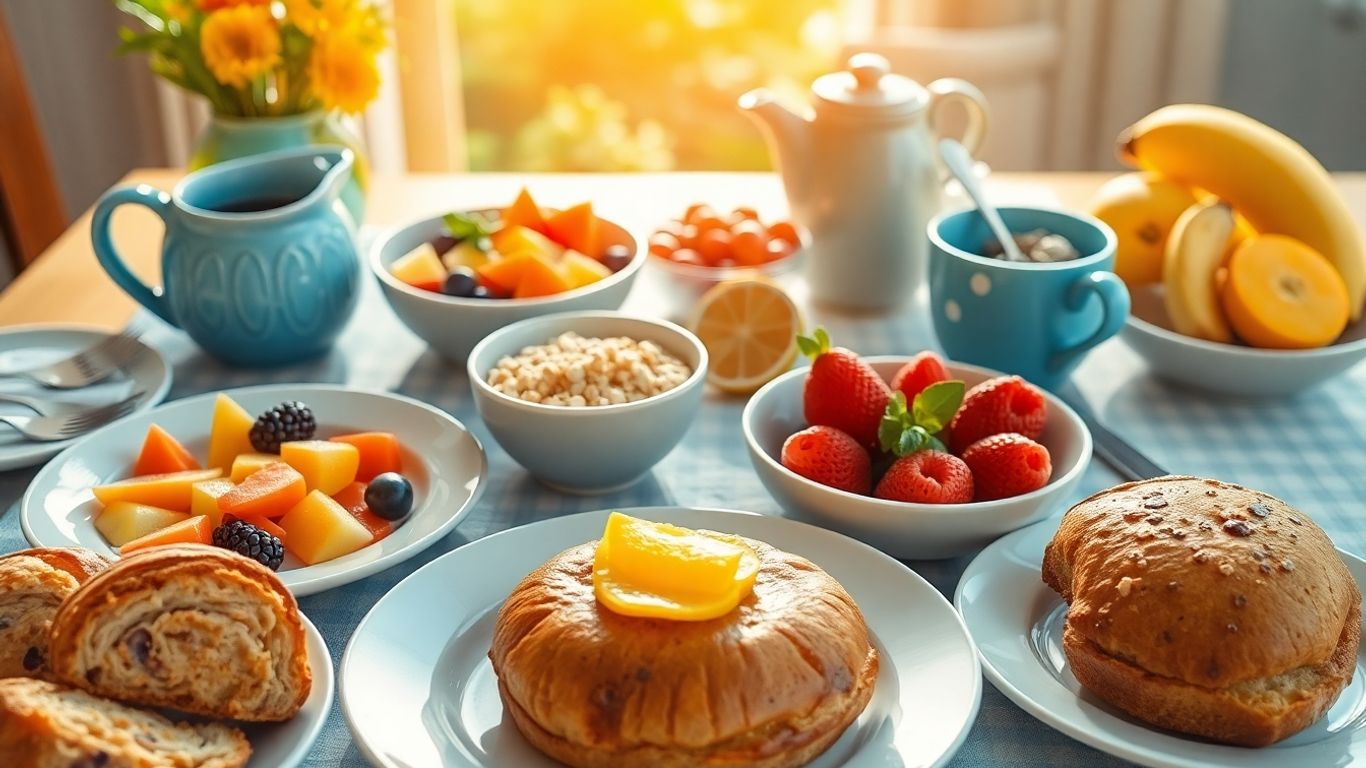 Healthy breakfast foods on a table