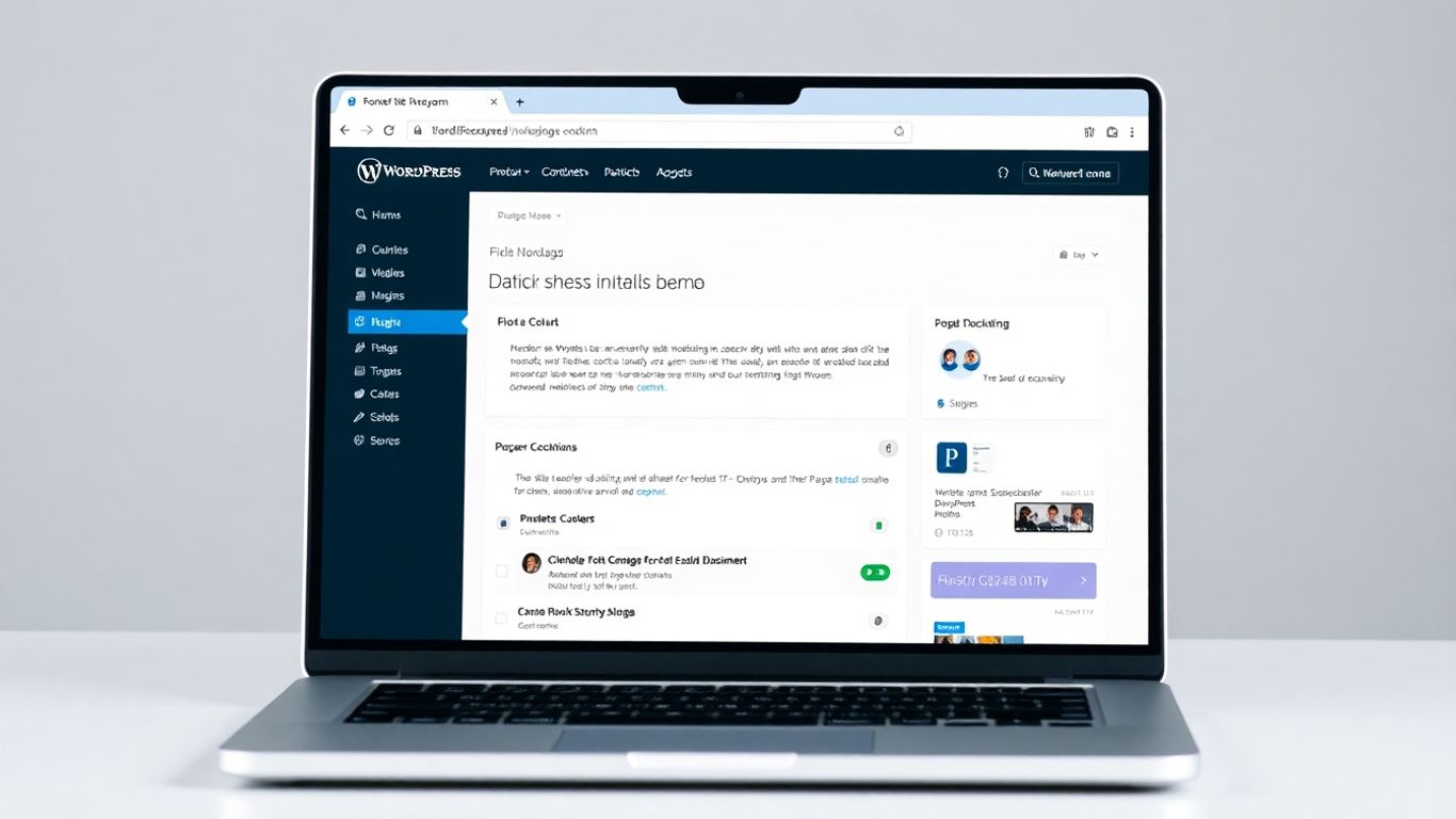 واجهة لوحة تحكم ووردبريس على شاشة كمبيوتر محمول