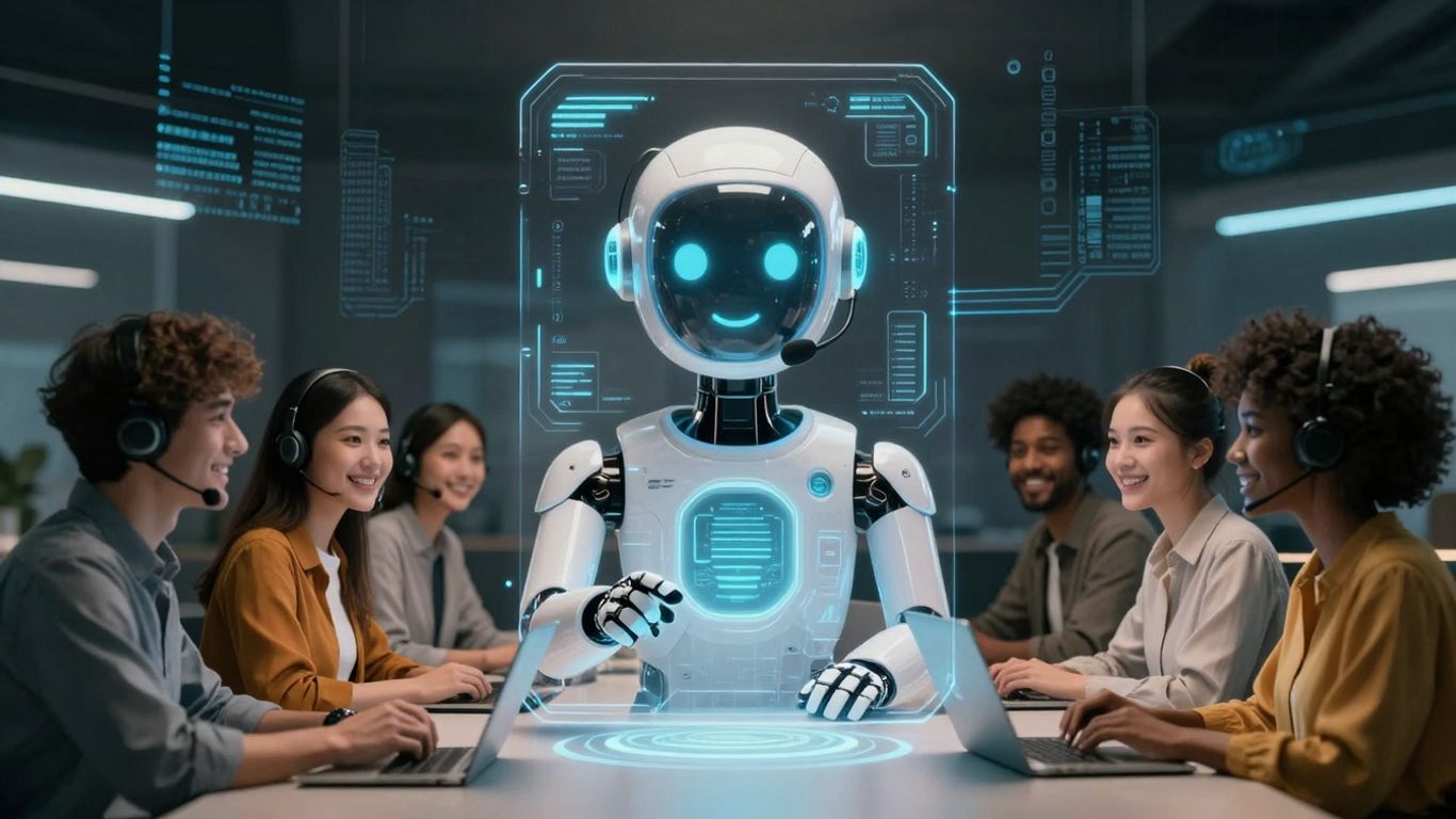 AI agent providing superior customer service to happy customers.