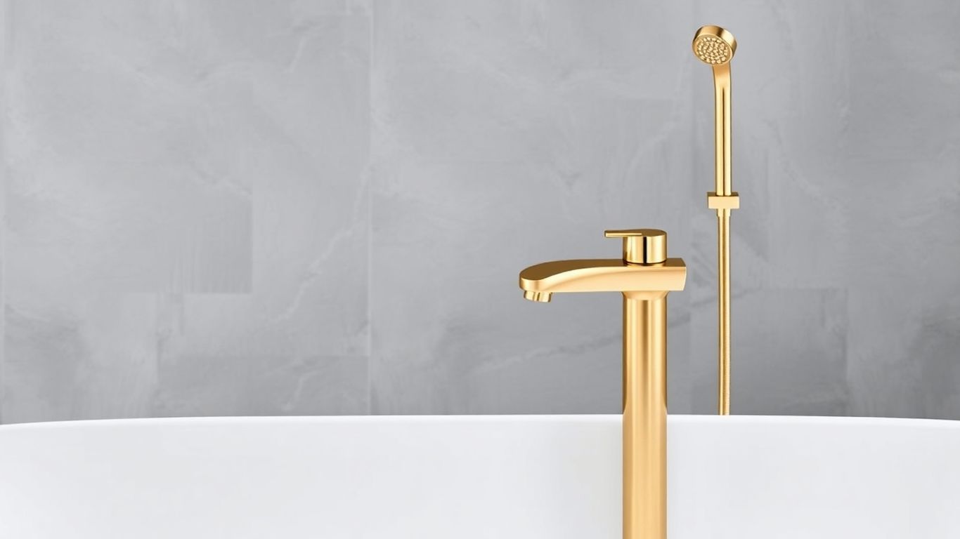 Brushed gold freestanding bathtub faucet with shower mixer