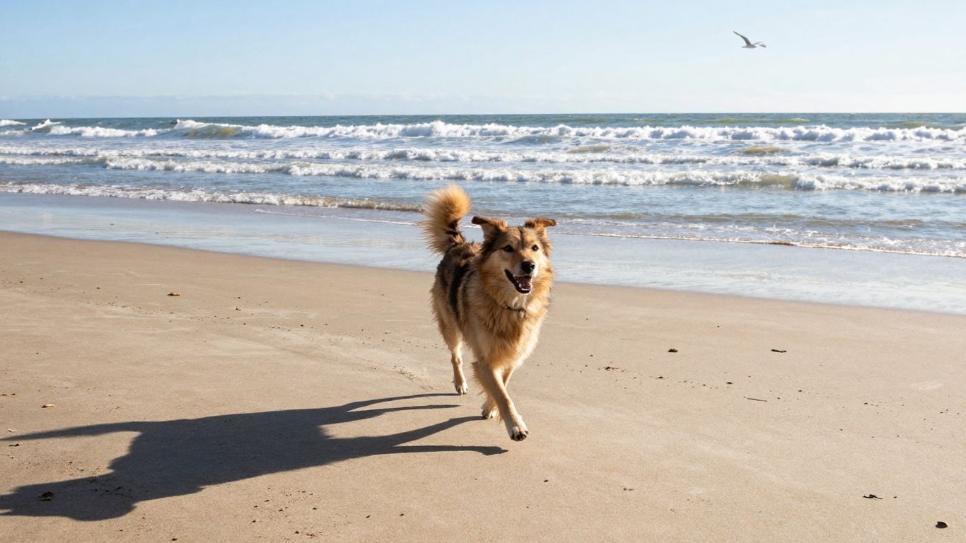 Dog running on beach at Hoek van Holland