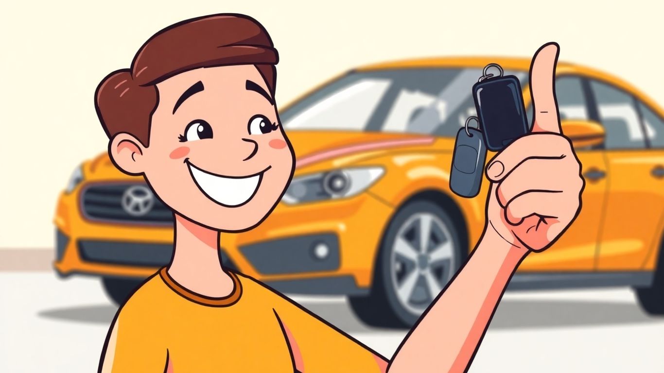 Person holding car keys with a car.