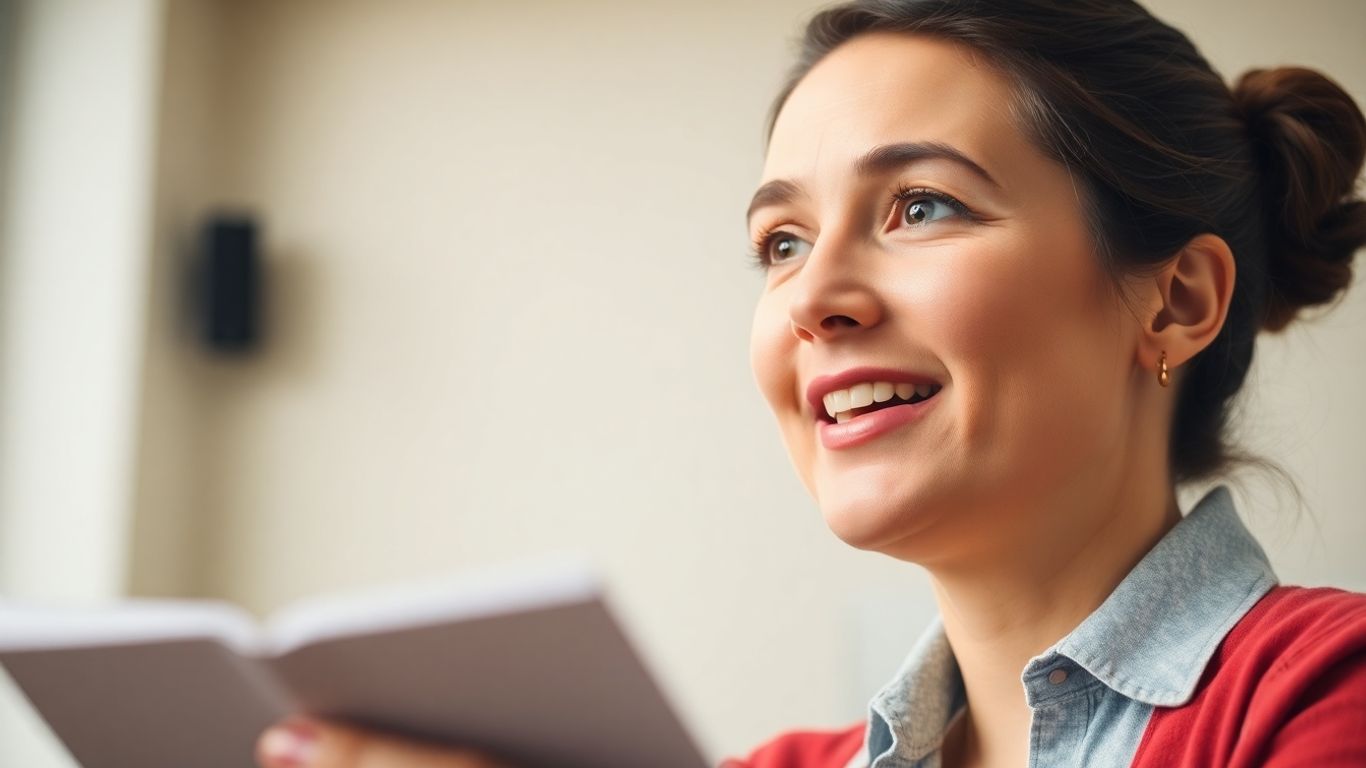 Person speaking confidently with IELTS cue cards.