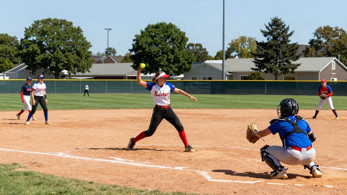 Softball players in action on a field