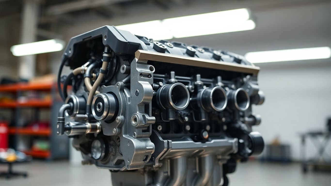New Kia engine block with visible internal components.