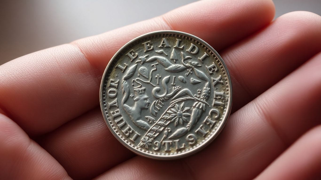 Close-up of a hand holding a valuable silver coin.