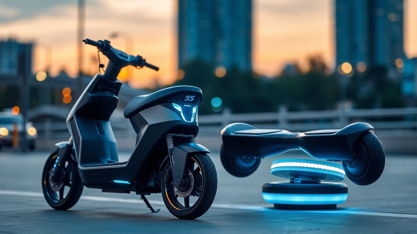 Elektroroller und Hoverboard in städtischer Umgebung