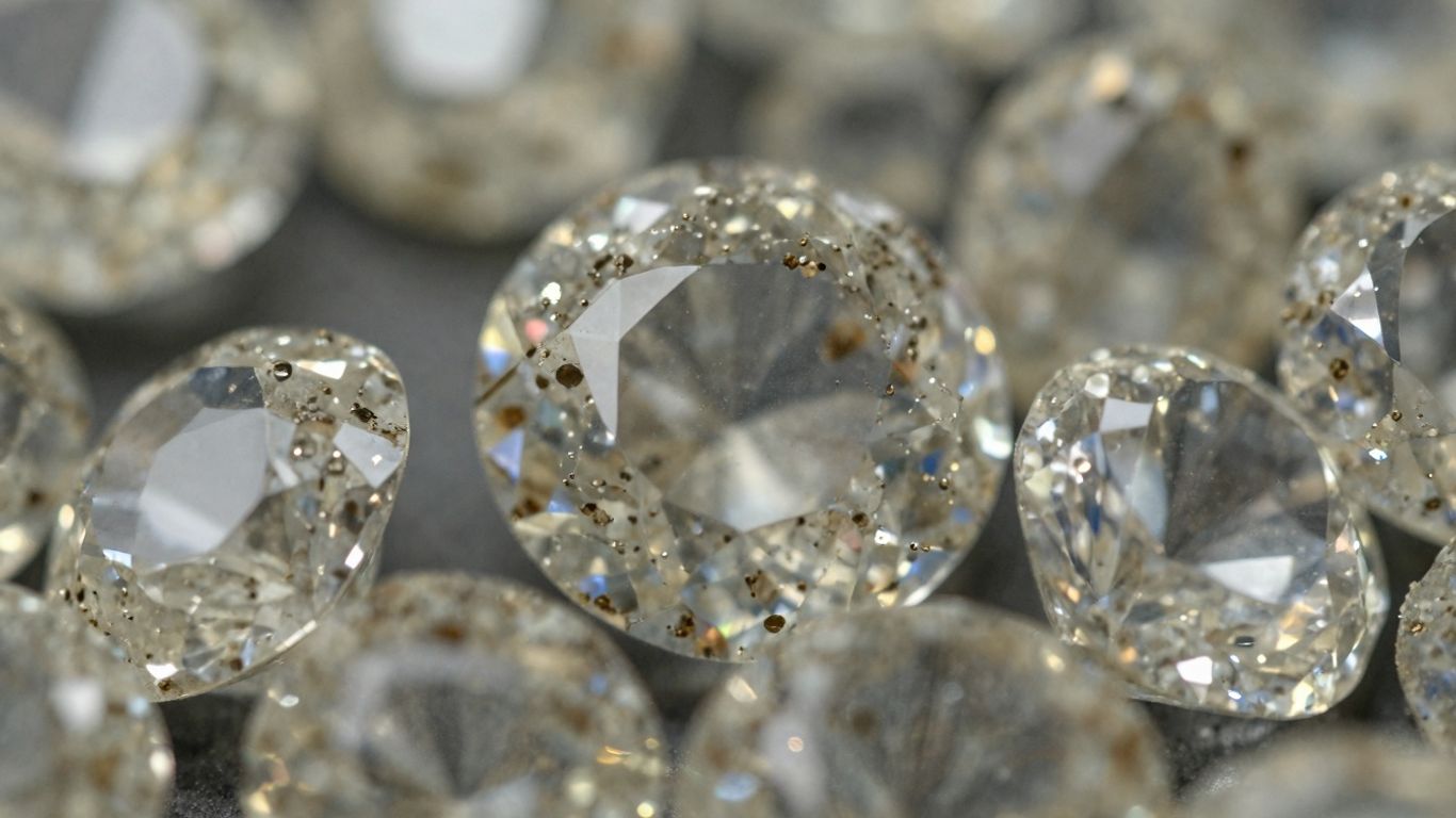 Close-up of uncut polki diamonds with natural facets.