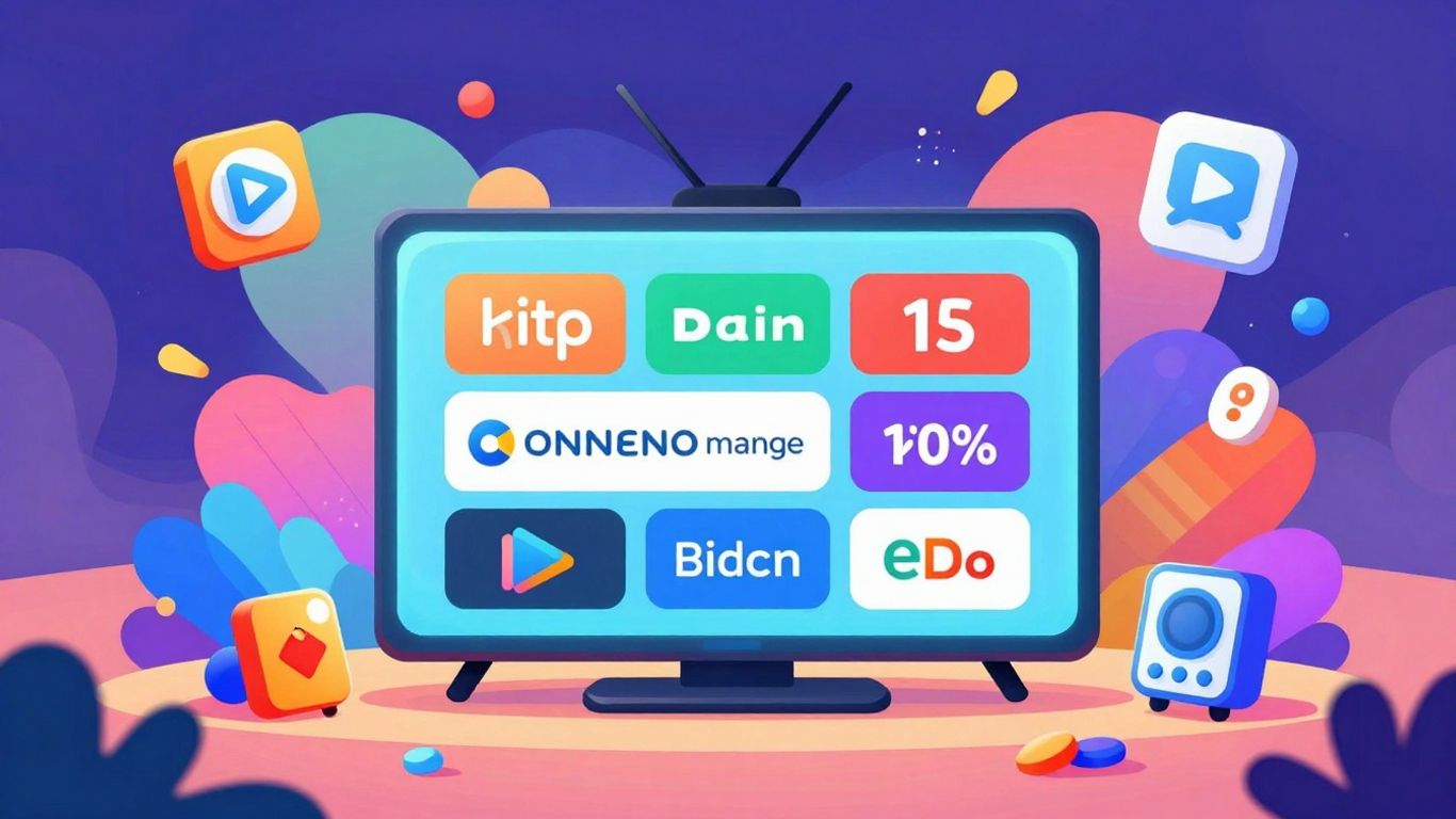 Glowing TV screen with streaming icons, game-like atmosphere.