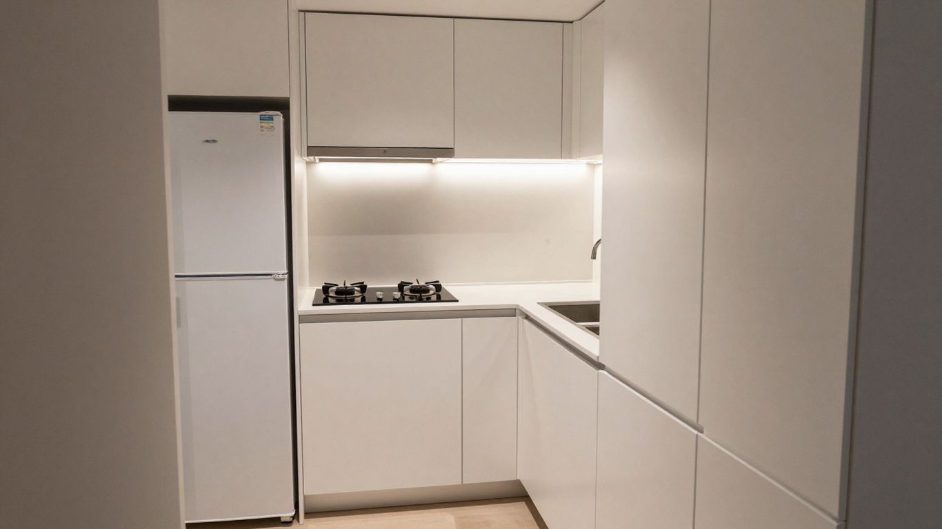 Compact kitchen with small appliances and efficient design.