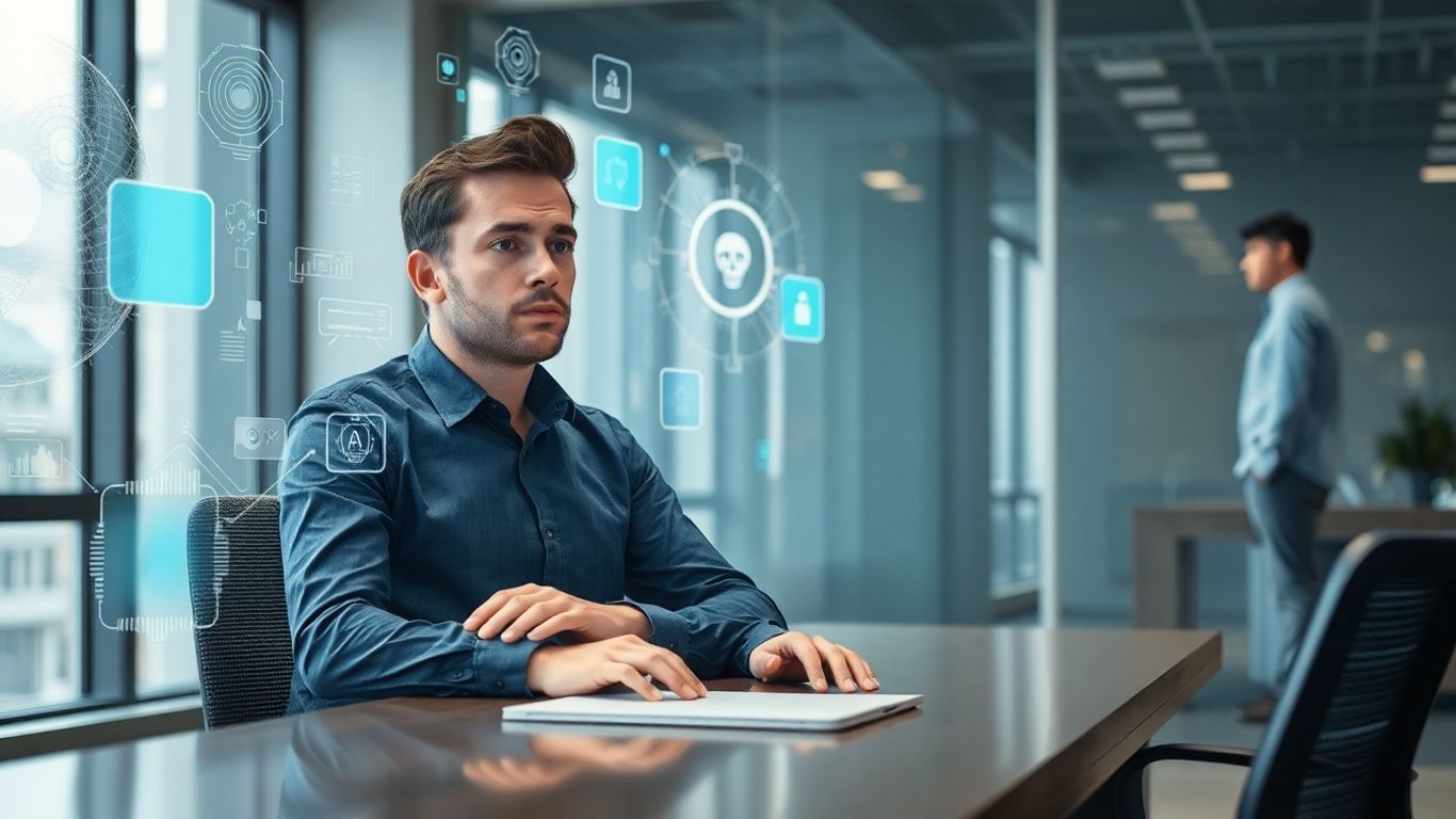 IA au bureau, confusion et surcharge d'informations.