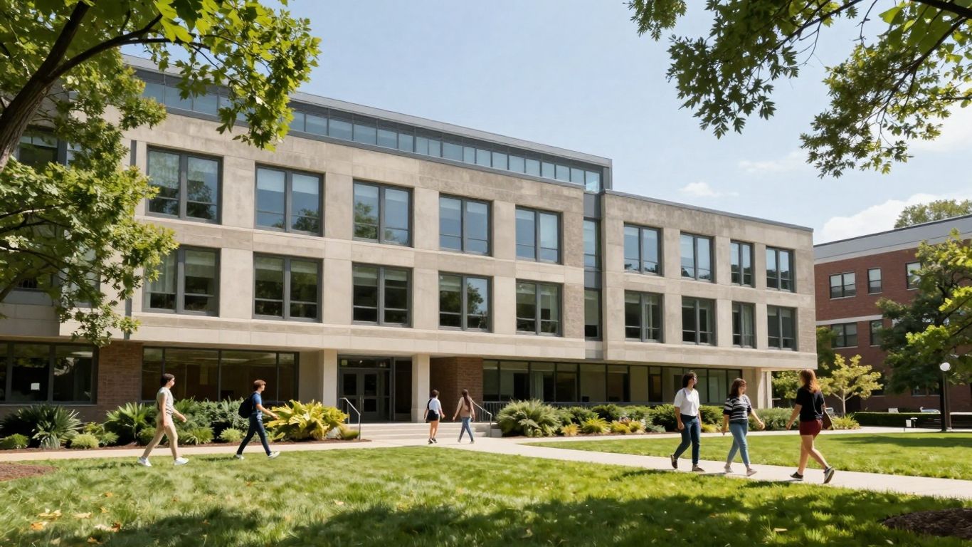Wentworth Institute of Technology campus building and students