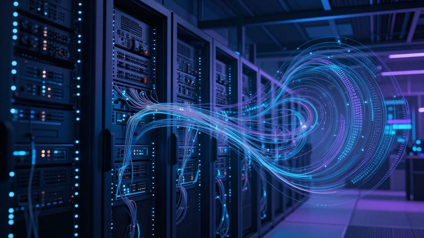 Servere moderne într-un centru de date futurist.