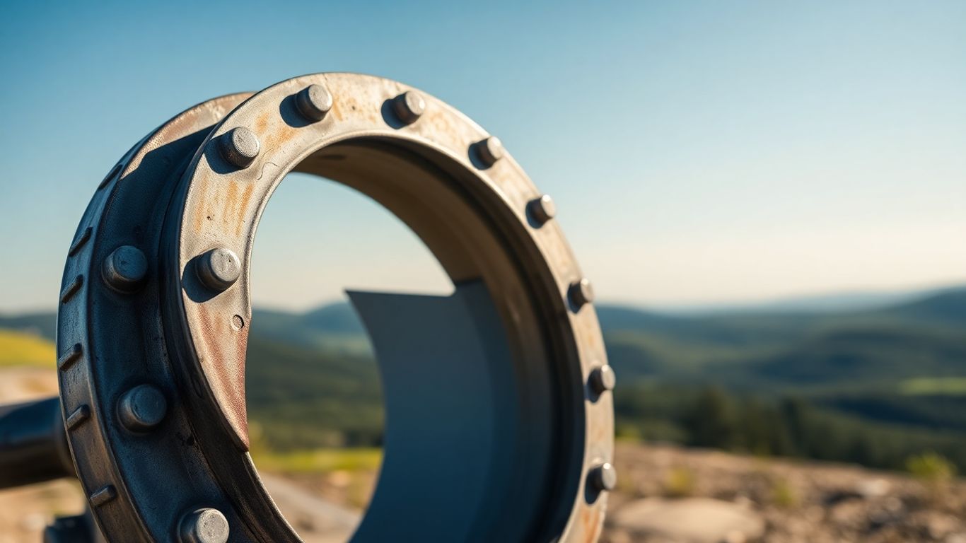 Industrial well seal against a natural landscape.
