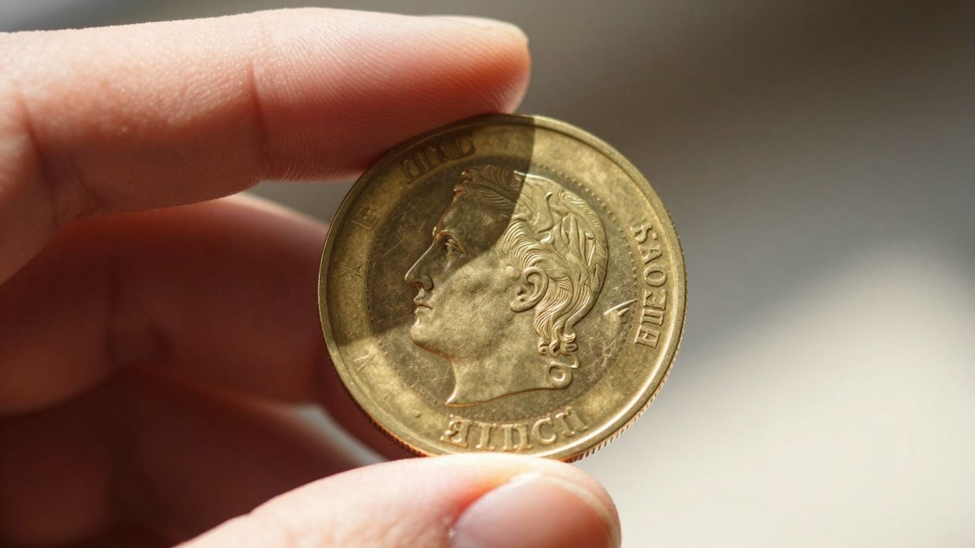 Mano dorada sosteniendo una moneda de oro brillante.