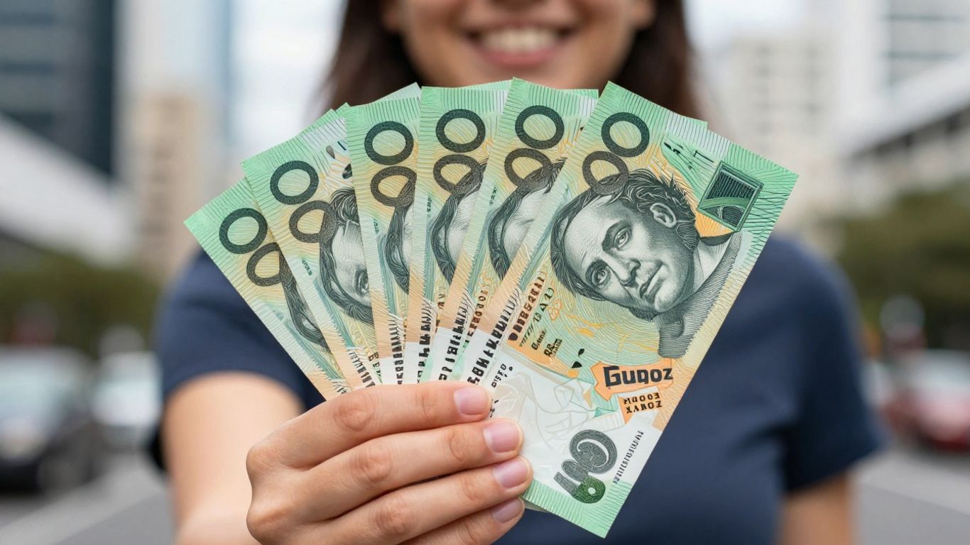 Australian dollars and happy person earning fast