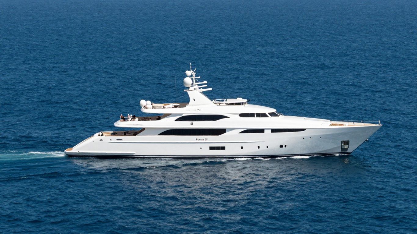 The luxurious Parsifal III yacht sailing on a clear blue sea.