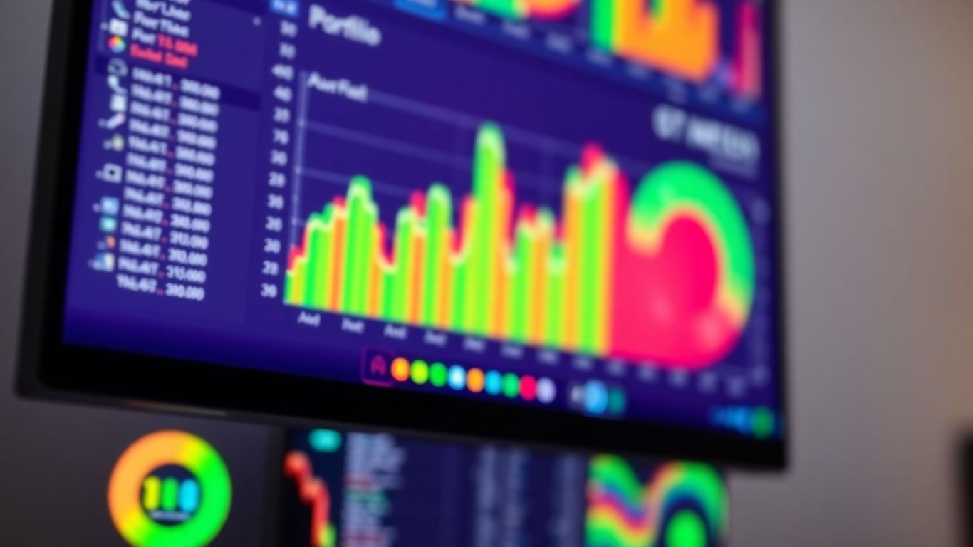 Financial portfolio interface on a glowing screen.