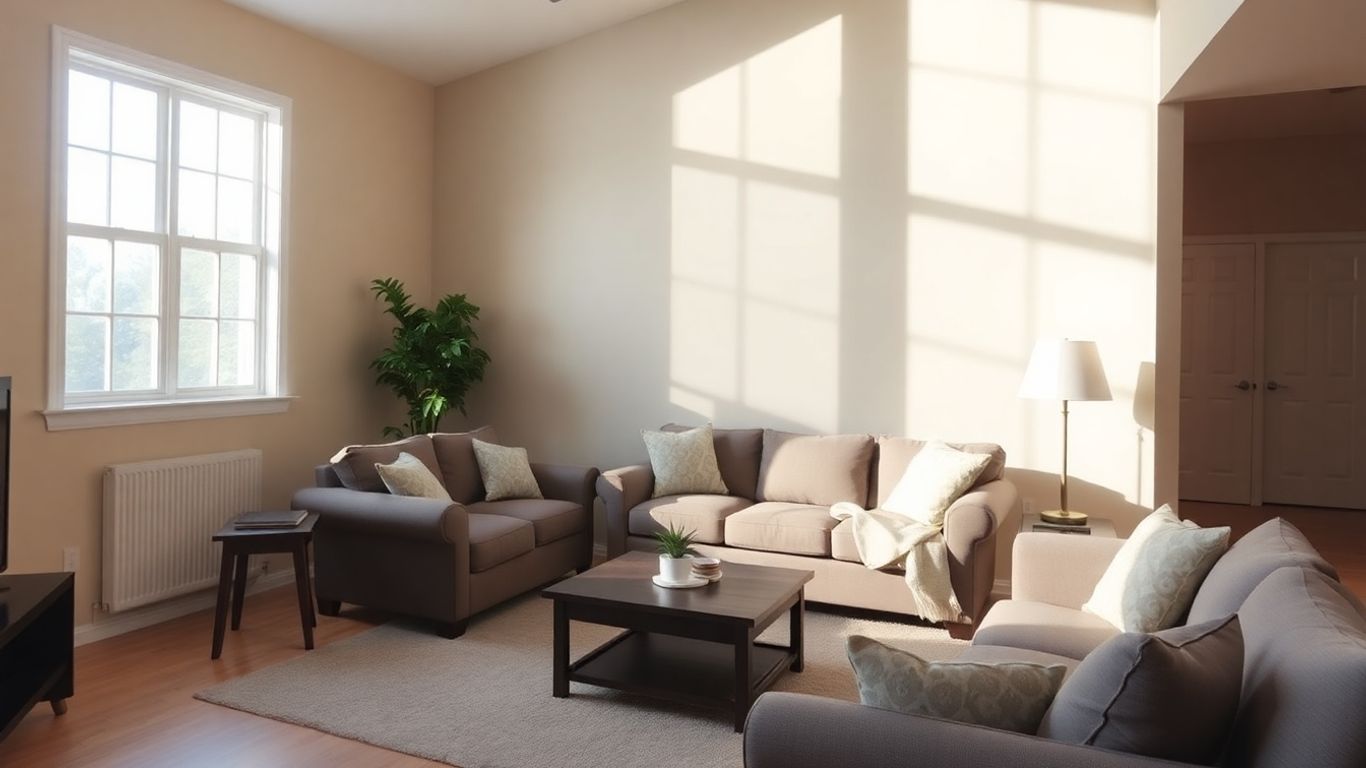 Freshly painted neutral living room, ready for sale.