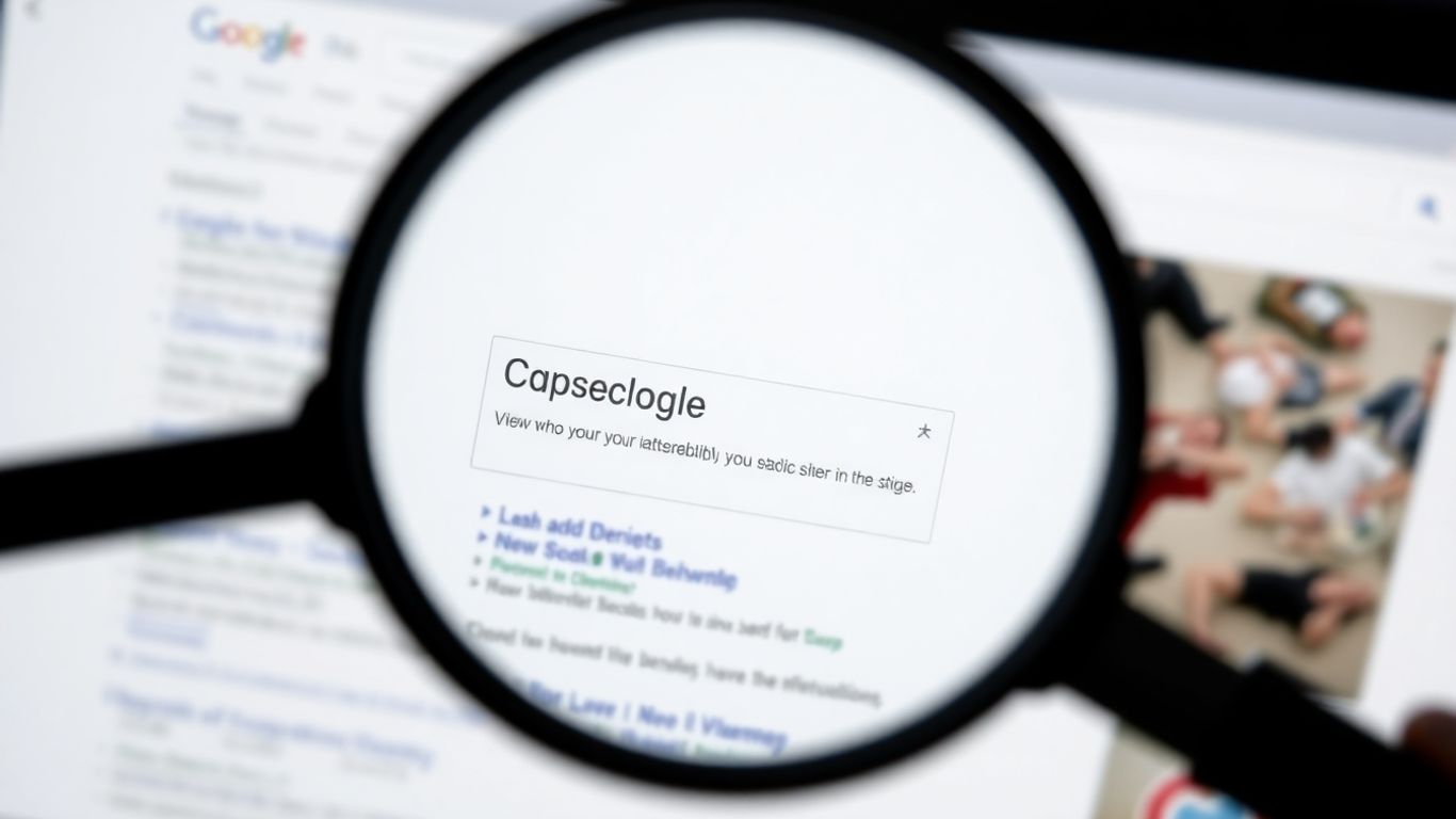 Google search results page with a magnifying glass.