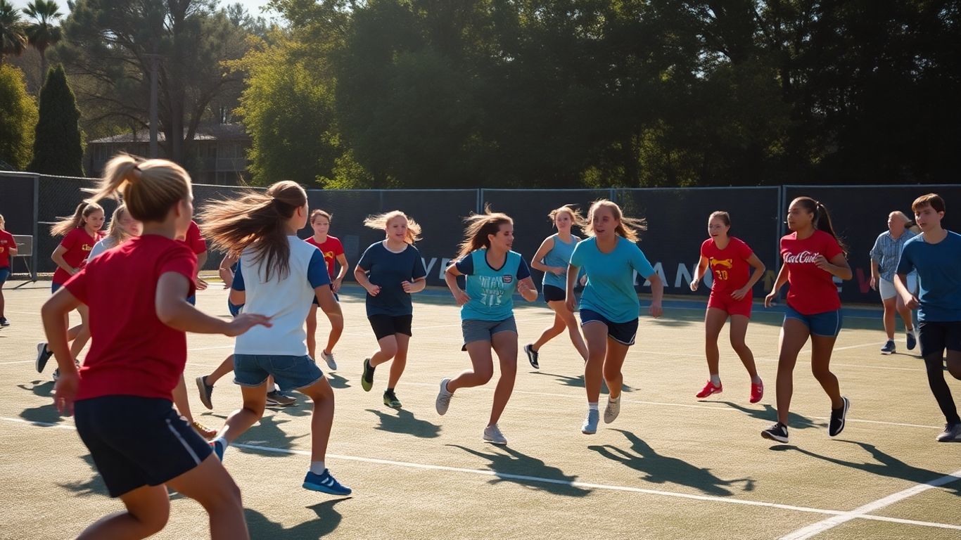 Schüler beim Sport auf einem Feld