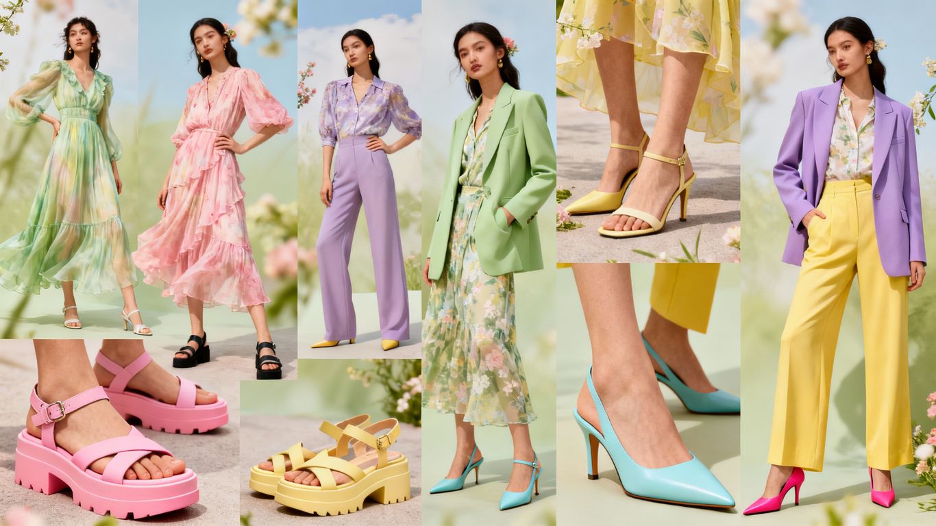 Spring 2025 fashion trends: outfits and shoes.