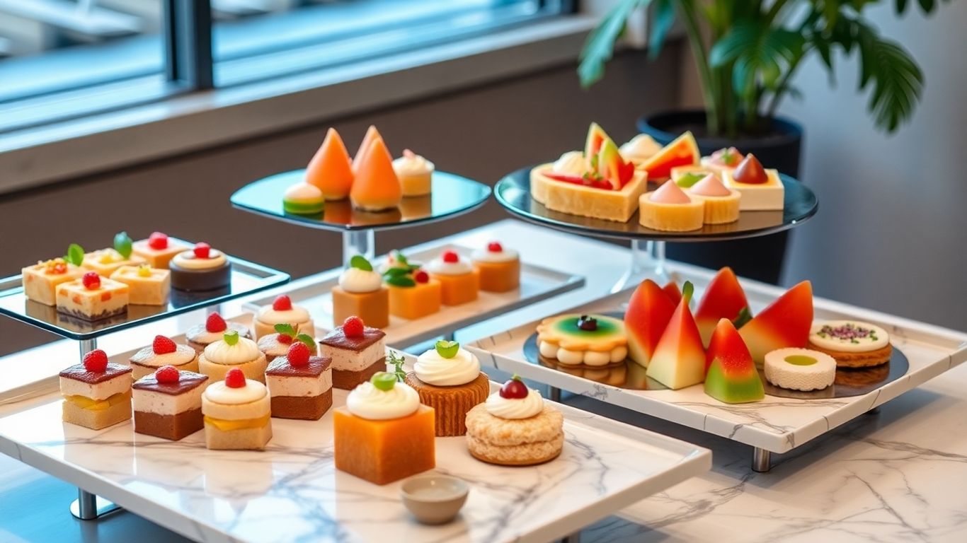 ชุดของว่างวางบนถาดสำหรับงานเลี้ยงในปี 2025