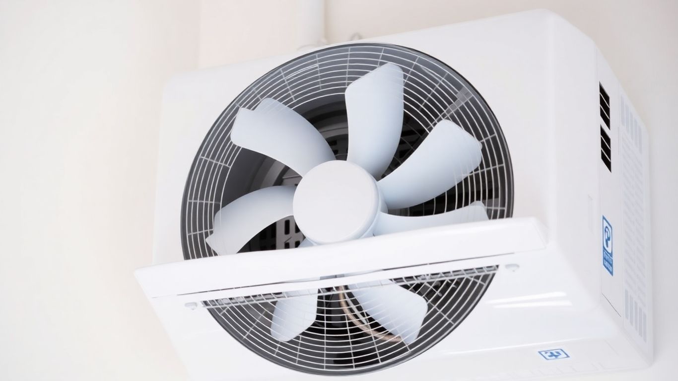 Ventilo-convecteur moderne monté au mur, vue rapprochée.