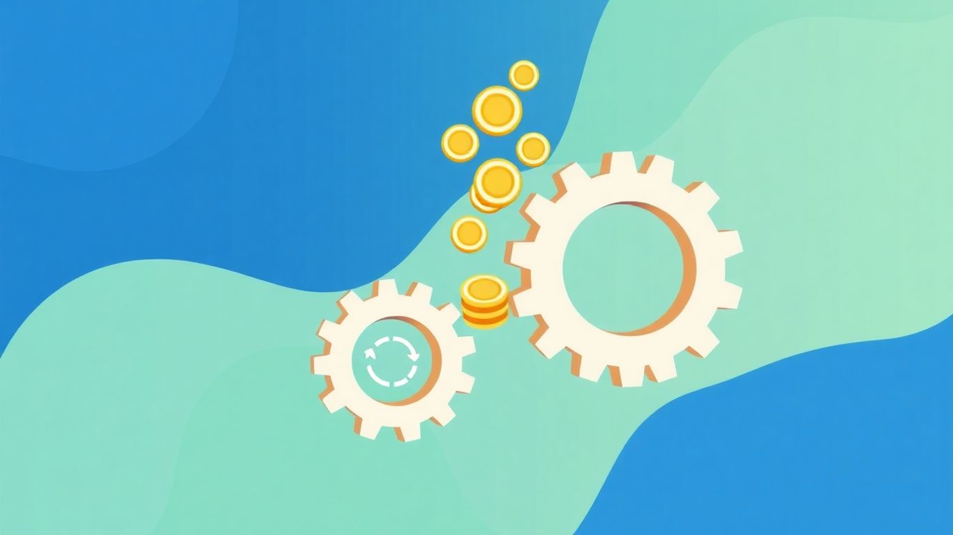 Financial transaction with gears and coins