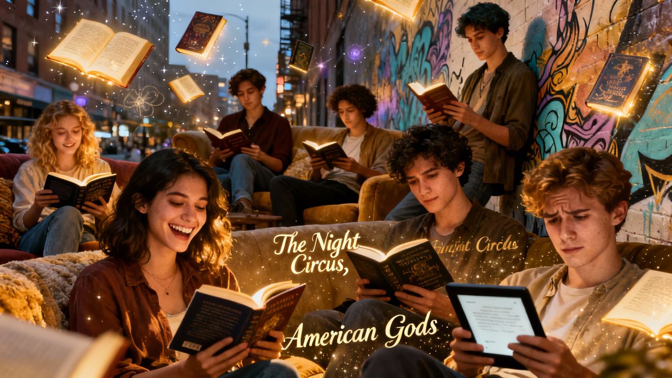 Young adults reading captivating romance novels.