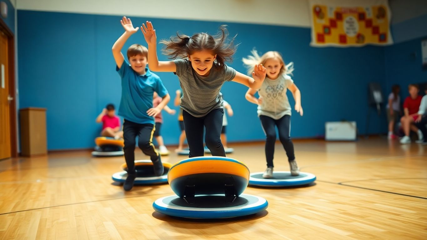 Schüler fahren Waveboard im Sportunterricht