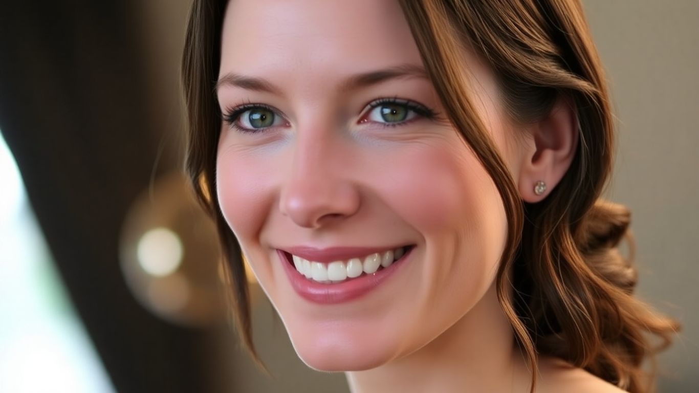 [Caitriona Balfe] smiling in a photographic portrait.