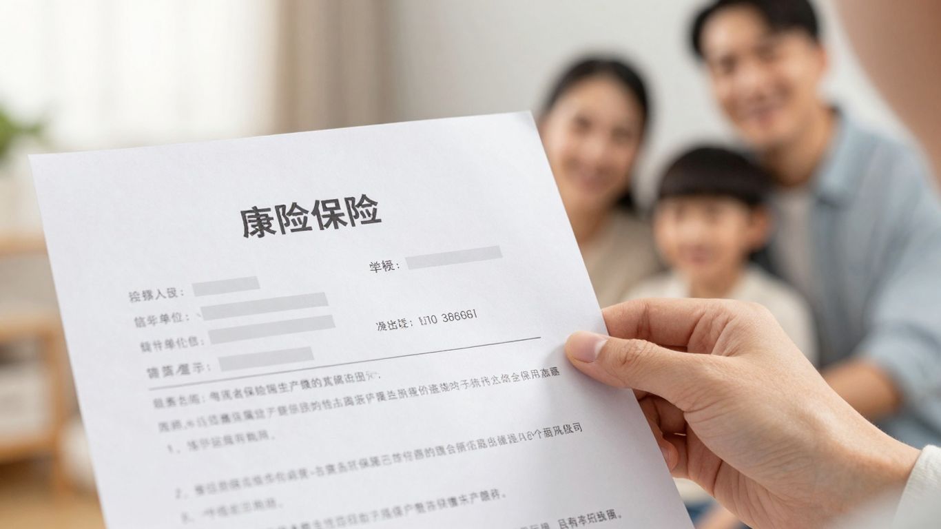 Life insurance policy document and happy family.