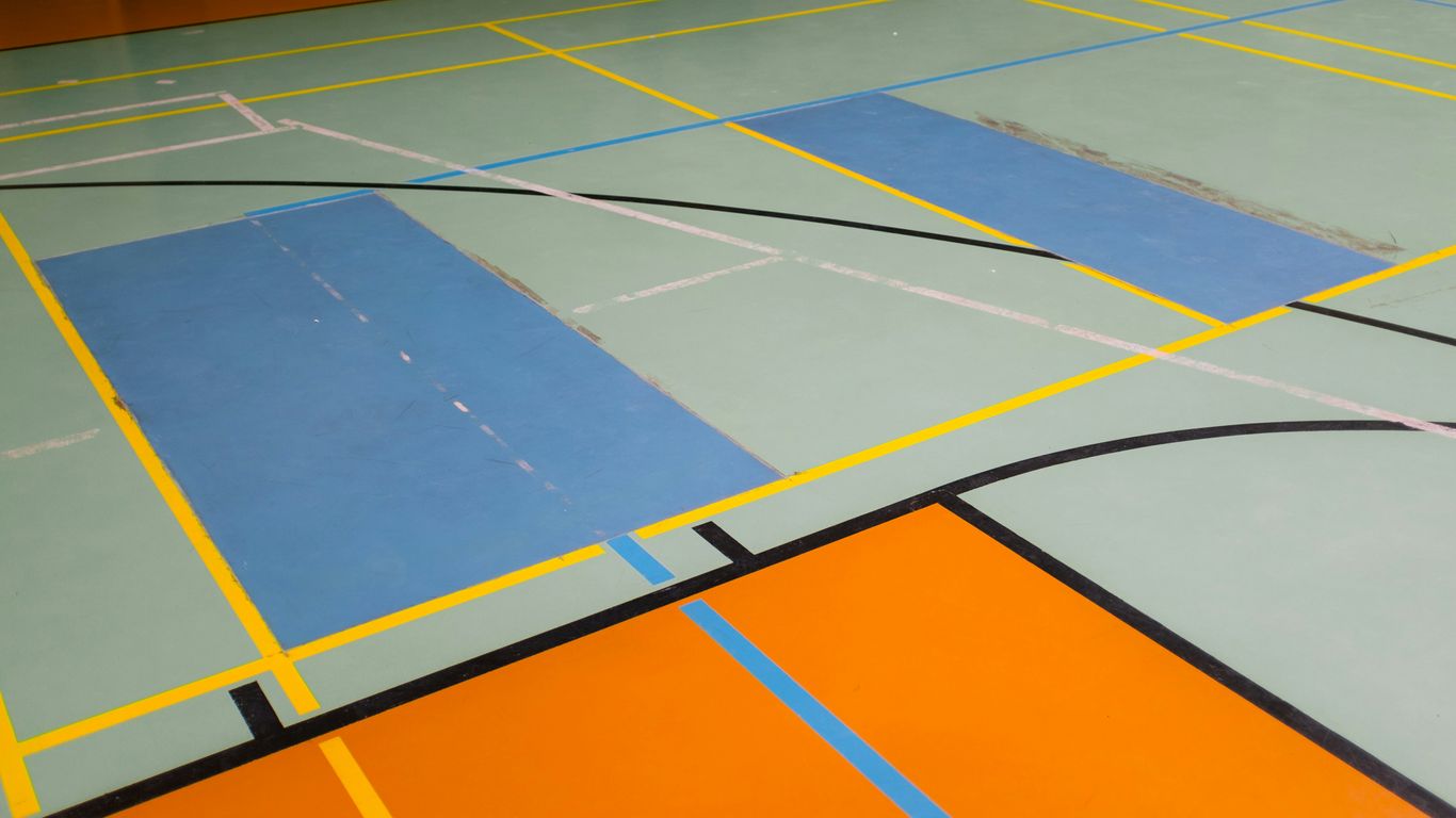 a basketball court with lines painted on it