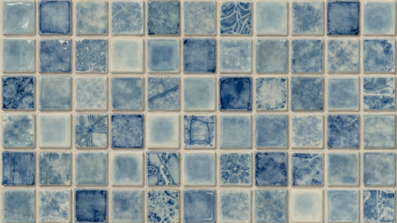 Boceto de baldosas de porcelana azul en varios patrones.