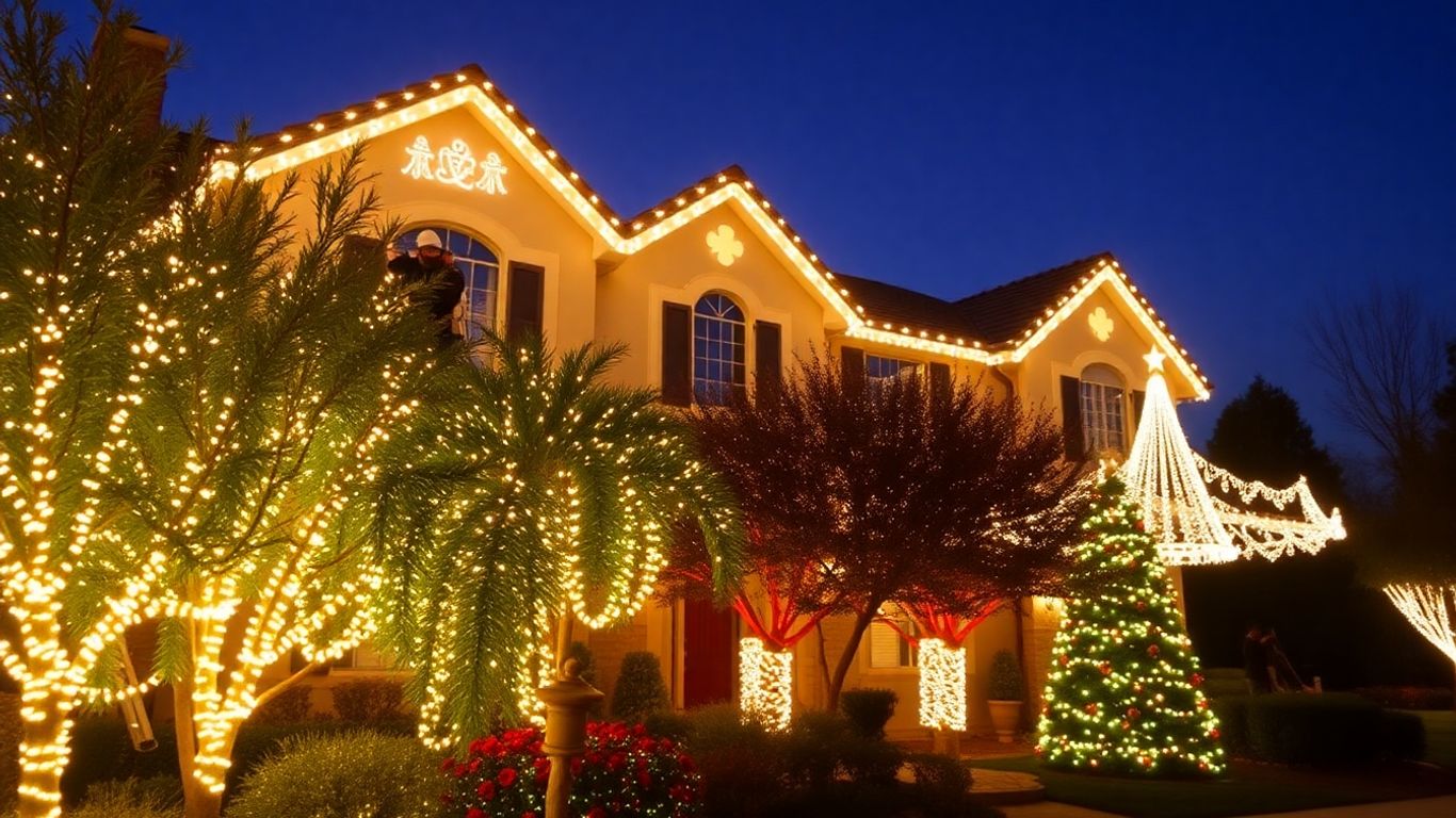 Installer arranging custom Christmas lights on Sunset Hills home