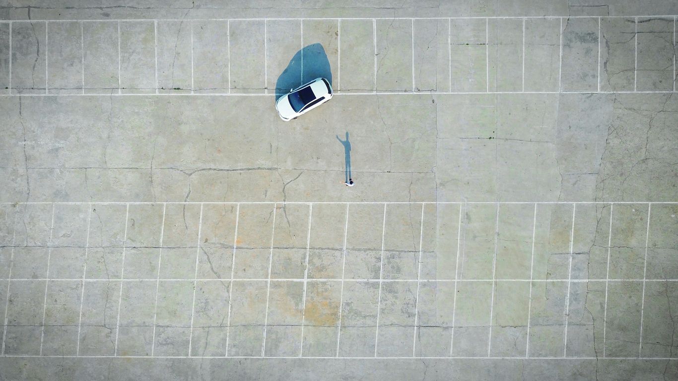 aerial view of white car