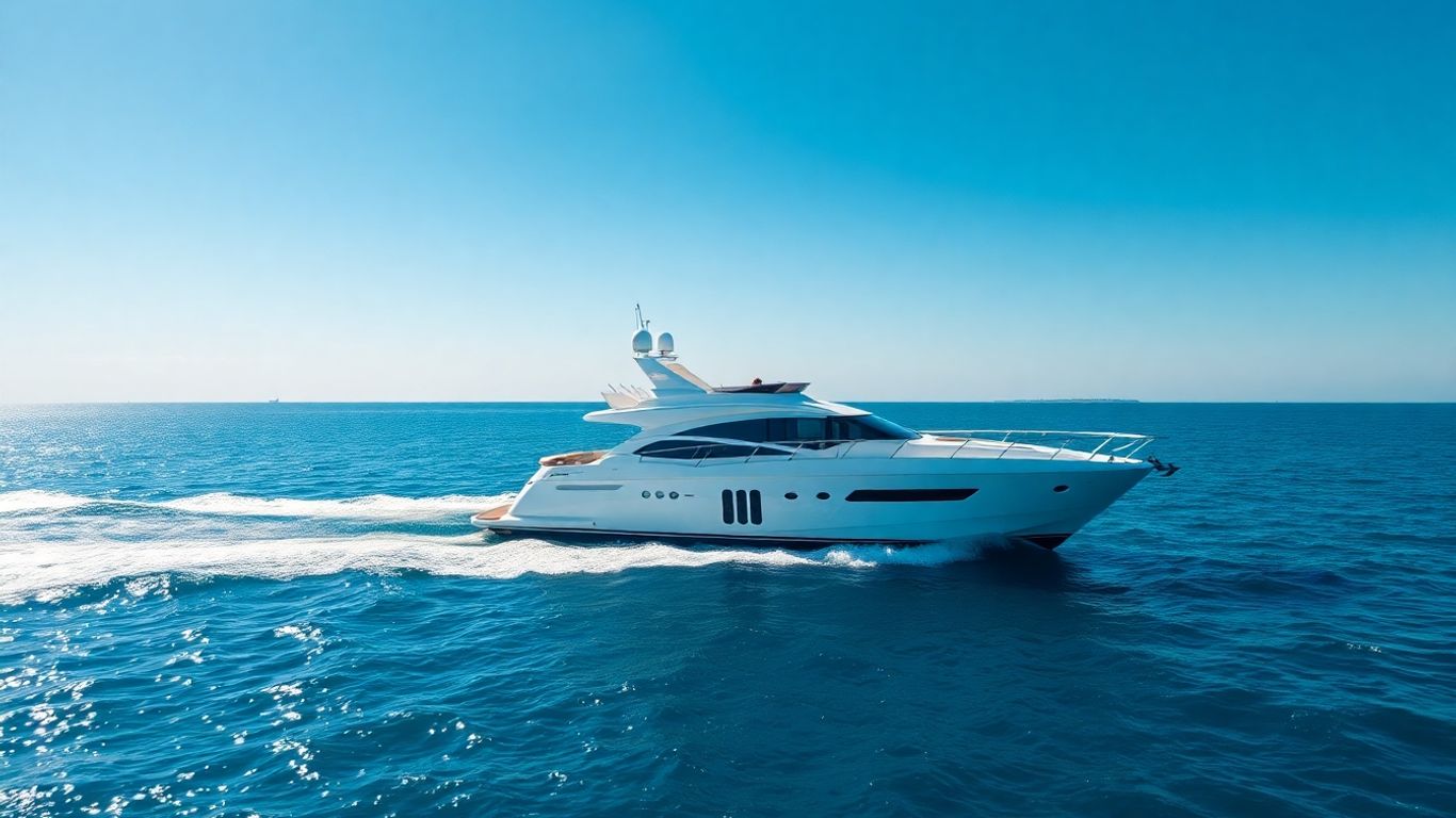 Luxurious yacht sailing on clear blue ocean water.