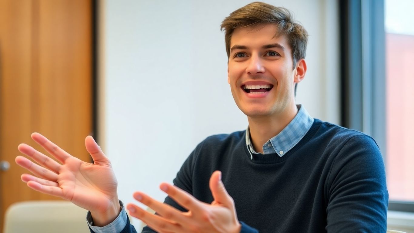 Person speaking confidently during IELTS exam